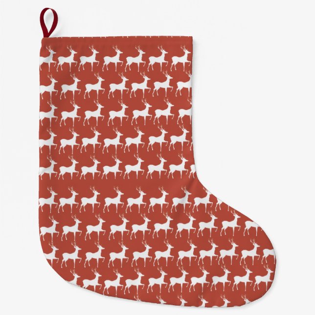 Classic Red Reindeer Pattern Christmas Stocking Großer Weihnachtsstrumpf (Vorderseite)
