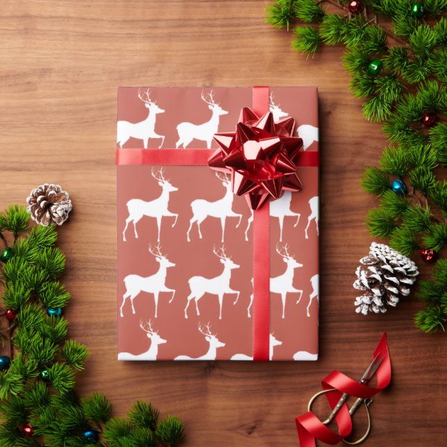 Classic Red Reindeer Pattern Holiday Wrapping Pape Geschenkpapier (Feiertagsgeschenk)
