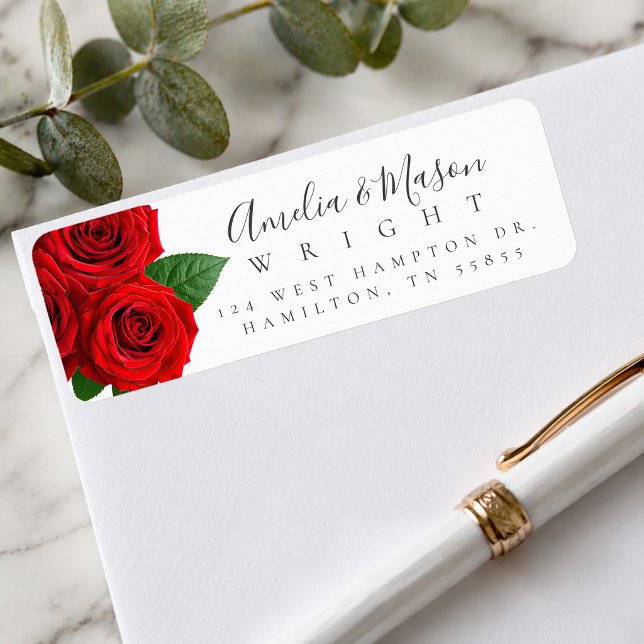 Classic Red Rose Elegant Script Return Address  (Classic Red Rose Elegant Script Return Address Label)
