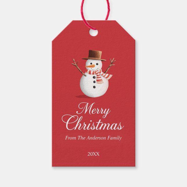 Classic Red Snowman Familie Weihnachten Geschenkanhänger (Vorderseite)