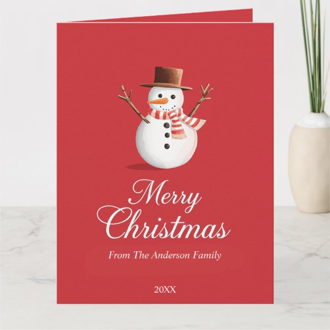 Classic Red Snowman Familie Weihnachten Karte (Vorderseite)