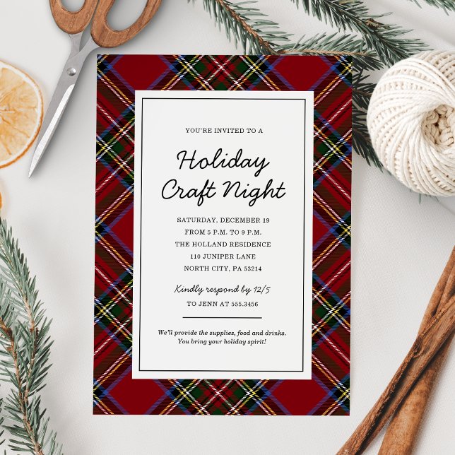 Classic Red Tartan Holiday Craft Night Party Einladung (Von Creator hochgeladen)