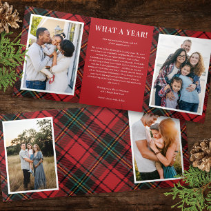 Classic Red Tartan Multi-Foto Folded Holiday Card Dreifach Gefaltete Einladung