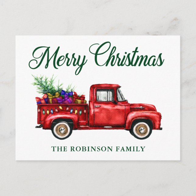 Classic Red Truck Tree Geschenke Weihnachtsfamilie Postkarte (Vorderseite)