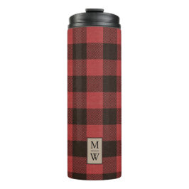 Classic Red und Black Buffalo Kariert mit Monogram Thermosbecher