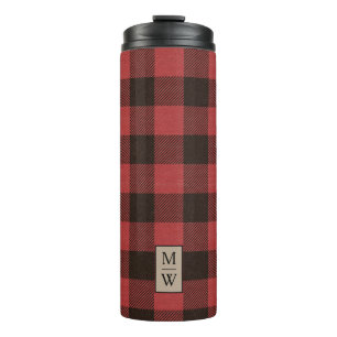 Classic Red und Black Buffalo Kariert mit Monogram Thermosbecher