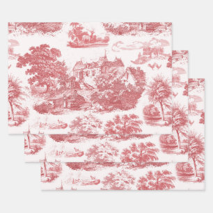 Classic Red Vintag French Chateau Toile Geschenkpapier Set