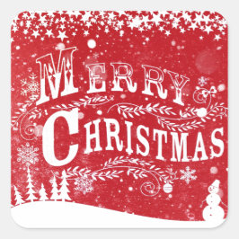 Classic Red White Frohe Weihnachten Quadratischer Aufkleber