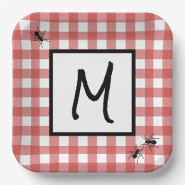 Classic Red White Gingham Ants GRILLEN Picnic Part Pappteller