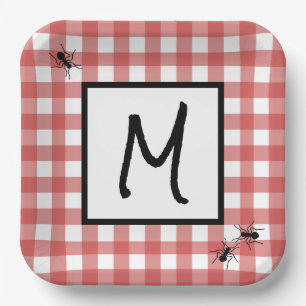 Classic Red White Gingham Ants GRILLEN Picnic Part Pappteller