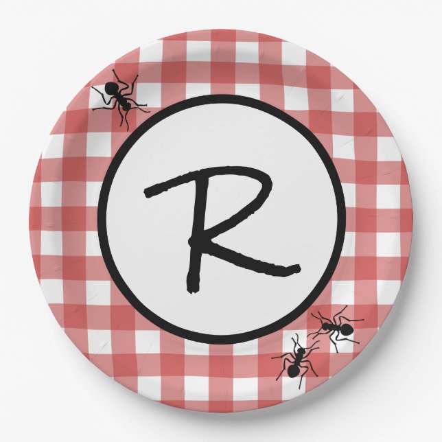 Classic Red White Gingham Ants GRILLEN Picnic Part Pappteller (Vorderseite)
