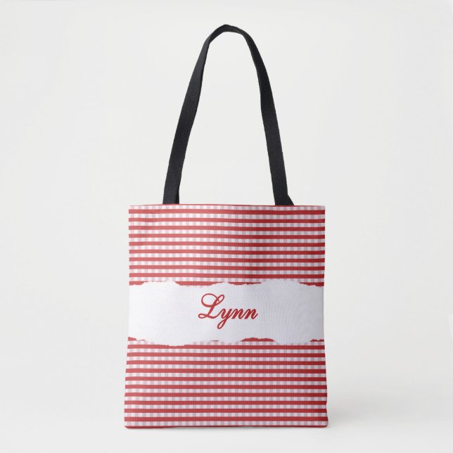Classic Red & White Gingham | Personalized Name Tasche (Vorderseite)