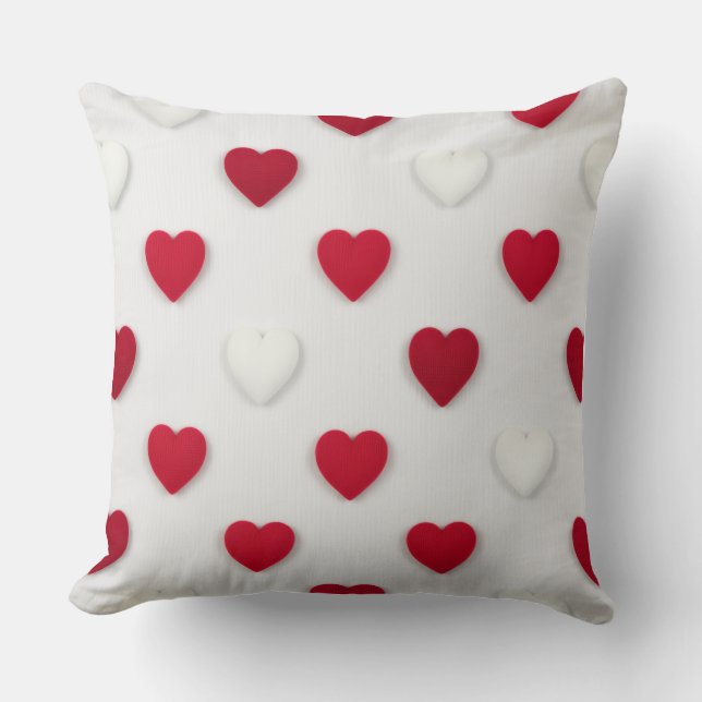 Classic Red & White Heart Pattern Cotton Kissen (Vorderseite)
