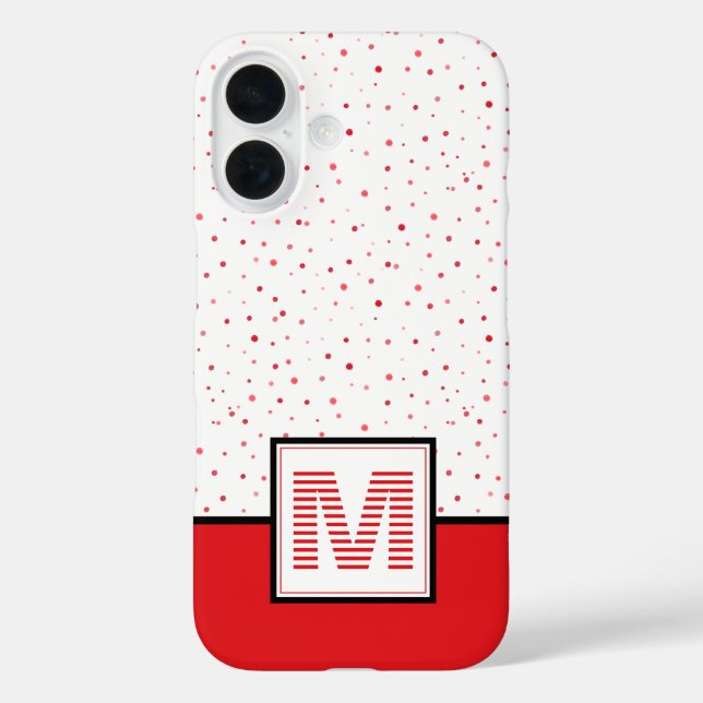 Classic Red+White Striped Monogram Wasserfarbe Pun iPhone 16 Hülle (Rückseite)