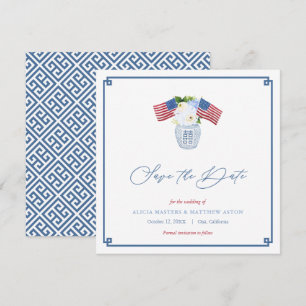 Classic Red White USA Flag Ginger Jar Wedding Save The Date
