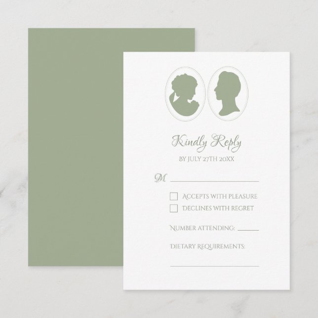 Classic Regency Green Cameo Response Card RSVP Karte (Vorne/Hinten)