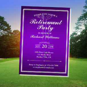 Classic Retirement Golf Thema Lila Weiß Einladung