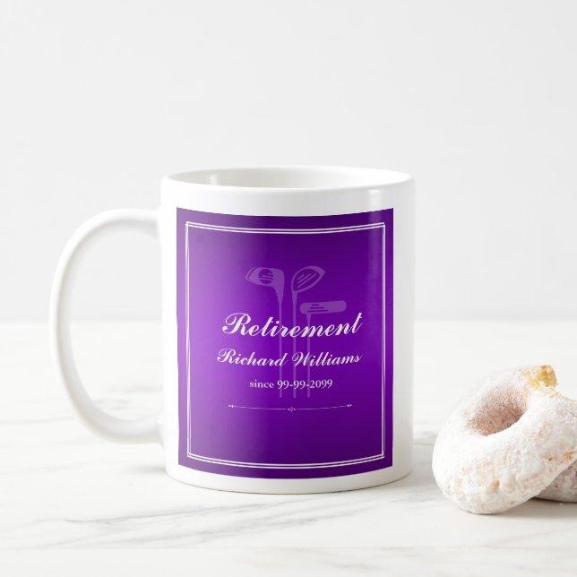 Classic Retirement Golf Thema Lila Weiß Kaffeetasse (Mit Donut)