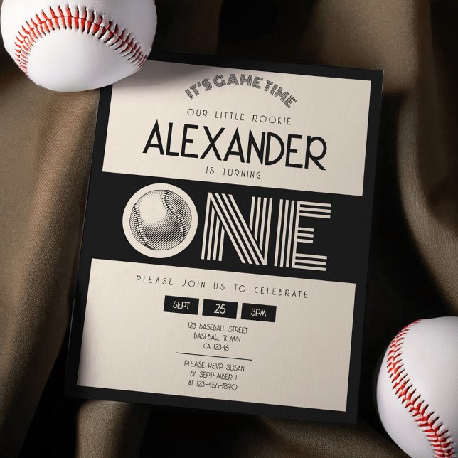 Classic Retro Black Baseball Budget 1. Geburtstag (Von Creator hochgeladen)