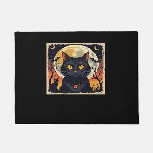 Classic Retro Black Cat Halloween T - Shirt Classi Fußmatte (Vorderseite)