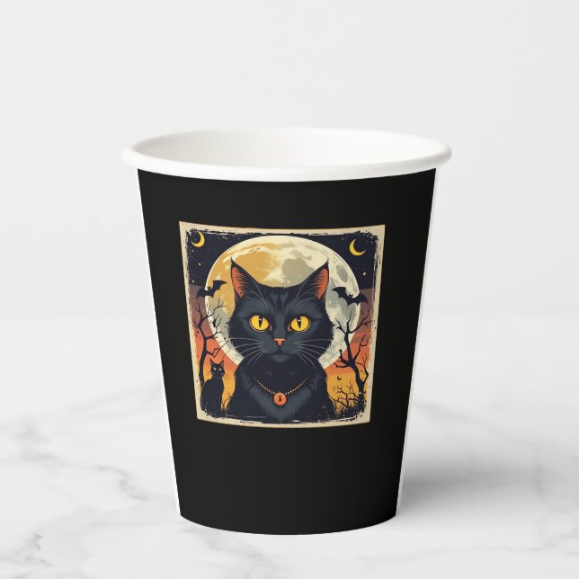 Classic Retro Black Cat Halloween T - Shirt Classi Pappbecher (Vorderseite)