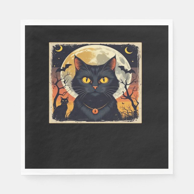 Classic Retro Black Cat Halloween T - Shirt Classi Serviette (Vorderseite)