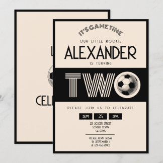 Classic Retro Black Soccer 2. Geburtstag Einladung