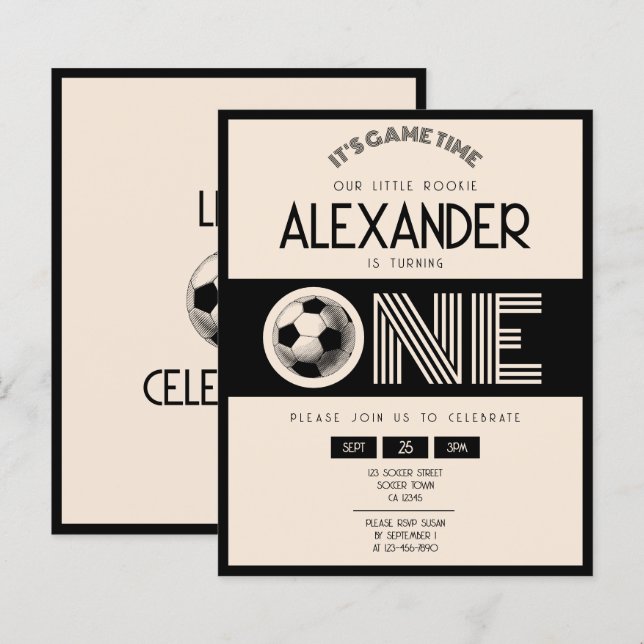 Classic Retro Black Soccer Budget 1. Geburtstag (Vorne/Hinten)