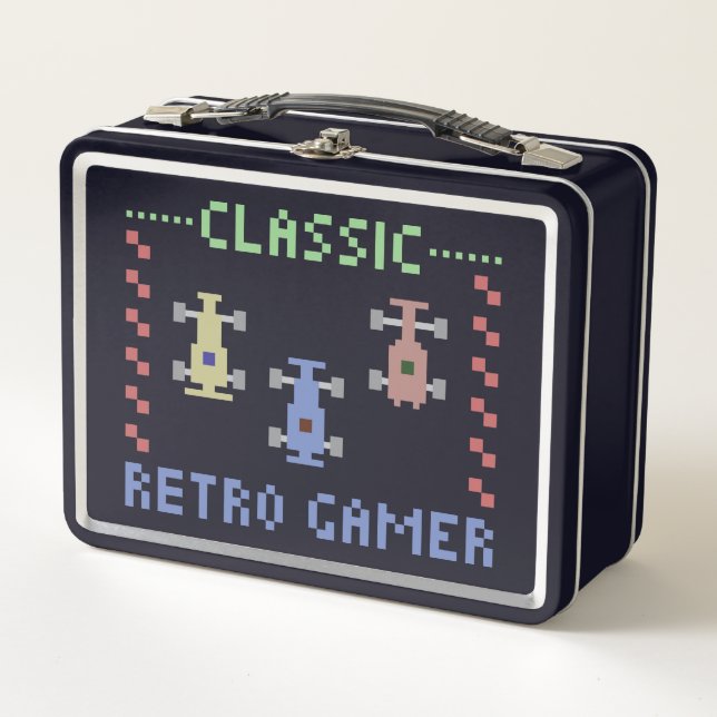 Classic Retro Gamer Pixel Race Metall Brotdose (Vorderseite)