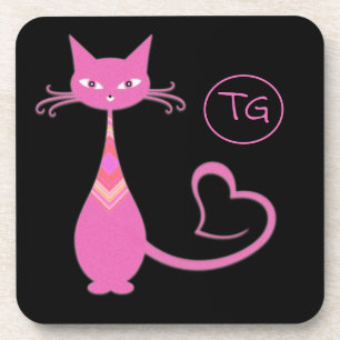 Classic Retro Pink Kitty Cat Schwanz Monogramm Getränkeuntersetzer