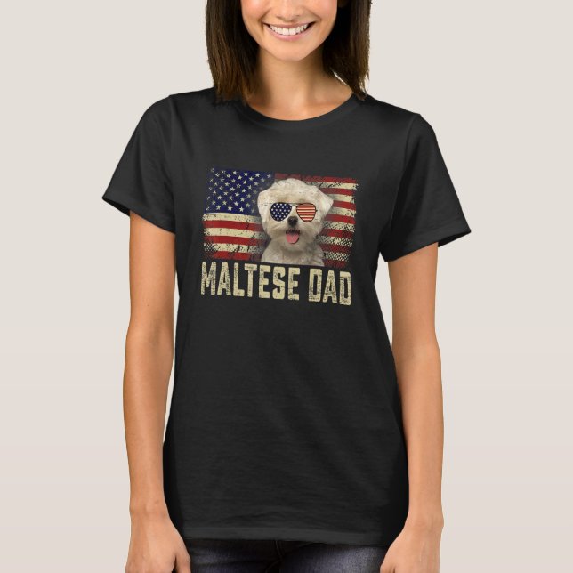 Classic Retro USA Flag Malteser Vater Vathers Day T-Shirt (Vorderseite)