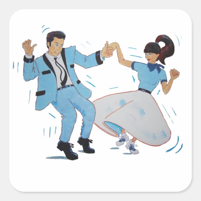 Classic Rock'n'Roll Jive Tänzer Cartoon Quadratischer Aufkleber (Vorderseite)