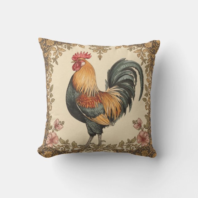 Classic,Rooster , Flowers Pattern, Vintage Kissen (Vorderseite)