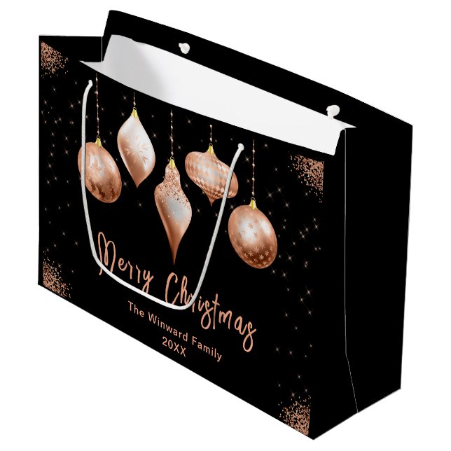 Classic Rose Gold Ornament Christmas Große Geschenktüte (Vorderseite Schrägansicht)