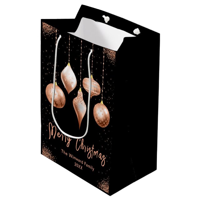 Classic Rose Gold Ornament Christmas Mittlere Geschenktüte (Vorderseite Schrägansicht)