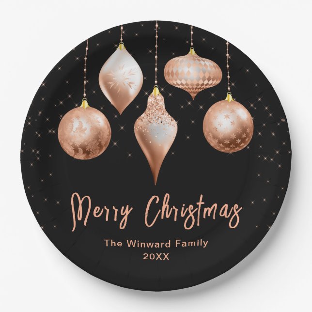 Classic Rose Gold Ornament Christmas Pappteller (Vorderseite)
