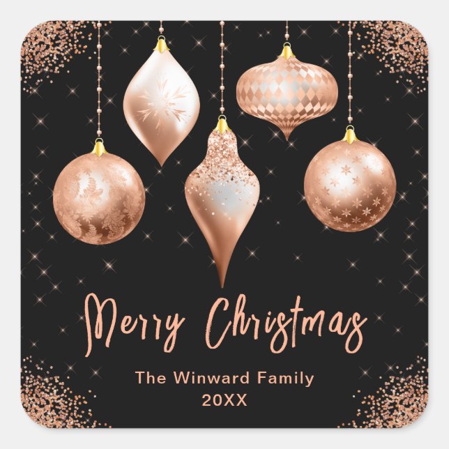 Classic Rose Gold Ornament Christmas Quadratischer Aufkleber (Vorderseite)