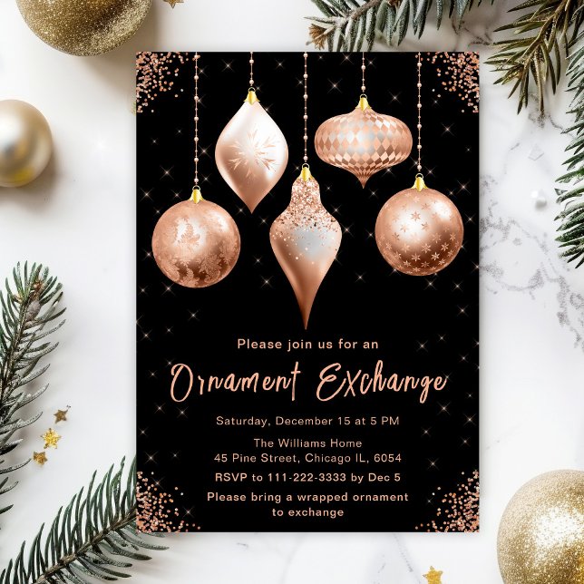 Classic Rose Gold Ornament Exchange Party Einladung (Von Creator hochgeladen)