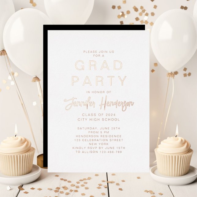 Classic Rose Gold Script Graduation Party Folieneinladung (Classic Rose Gold Script Graduation Party Foil Invitation)