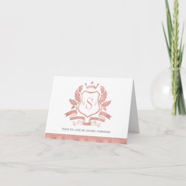Classic Rose Gold Wappen Hochzeit Dankeschön Card Dankeskarte (Vorderseite)