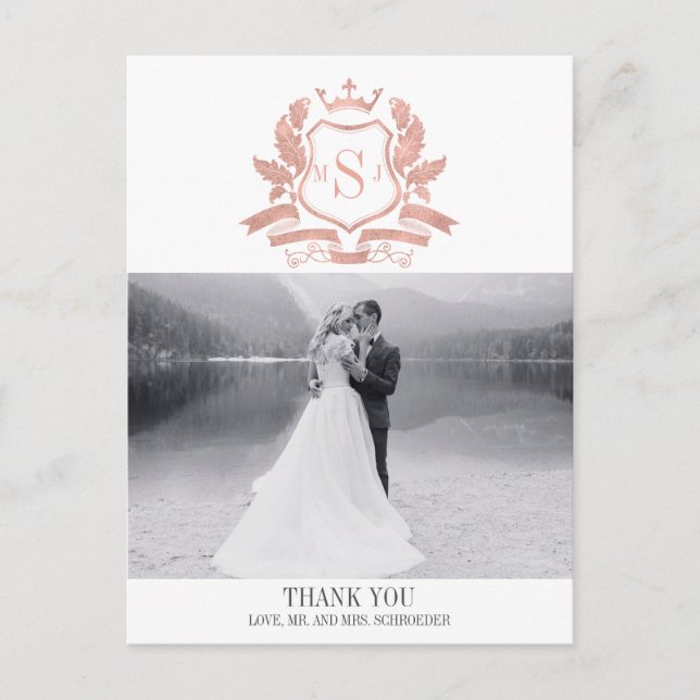 Classic Rose Gold Wappen Hochzeit Vielen Dank Post Postkarte (Vorderseite)
