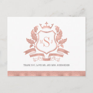 Classic Rose Gold Wappen Hochzeit Vielen Dank Post Postkarte