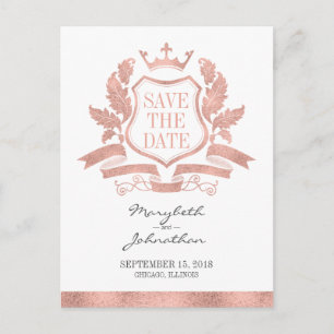 Classic Rose Gold Wappen Save the Date Postkarte