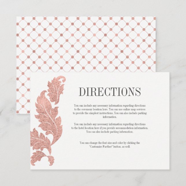 Classic Rose Gold Wappen Wedding Directions Card Einladung (Vorne/Hinten)