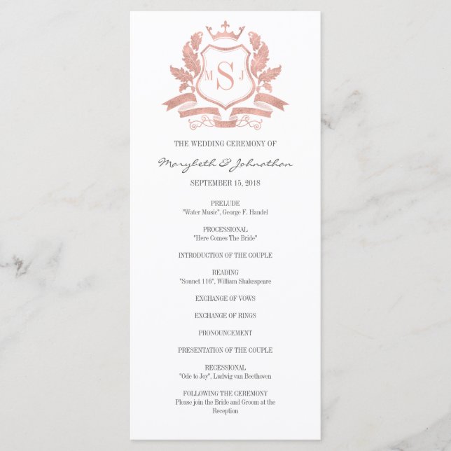 Classic Rose Gold Wappen Wedding Program Programm (Vorderseite)