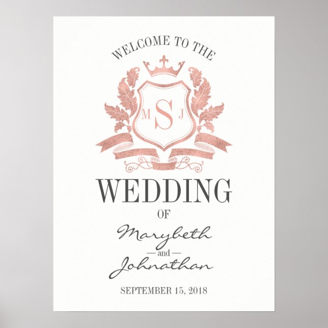 Classic Rose Gold Wappen Wedding Welcome Poster (Vorne)