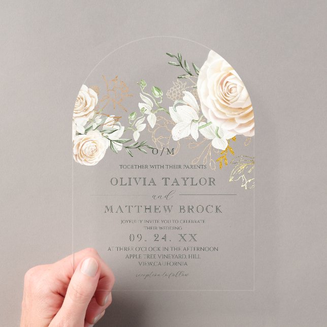 Classic Roses Floral Garden Wedding Acryleinladungen (Insitu (Handheld))
