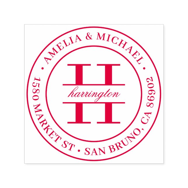 Classic Round Monogram Wedding Rücksendeadresse Permastempel (Design)
