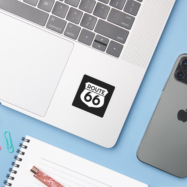 Classic Route 66, panneau routier logo autocollant (Ordinateur portable avec iPhone)