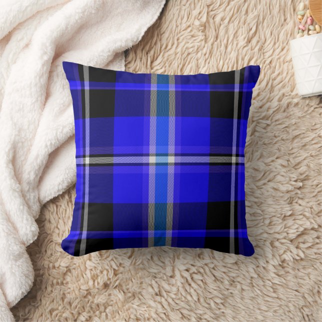 Classic Royal Blue Black Kariert Decorative Pillow Kissen (Decke)